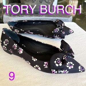 TORY BURCH Satin Bow Floral flats size 9